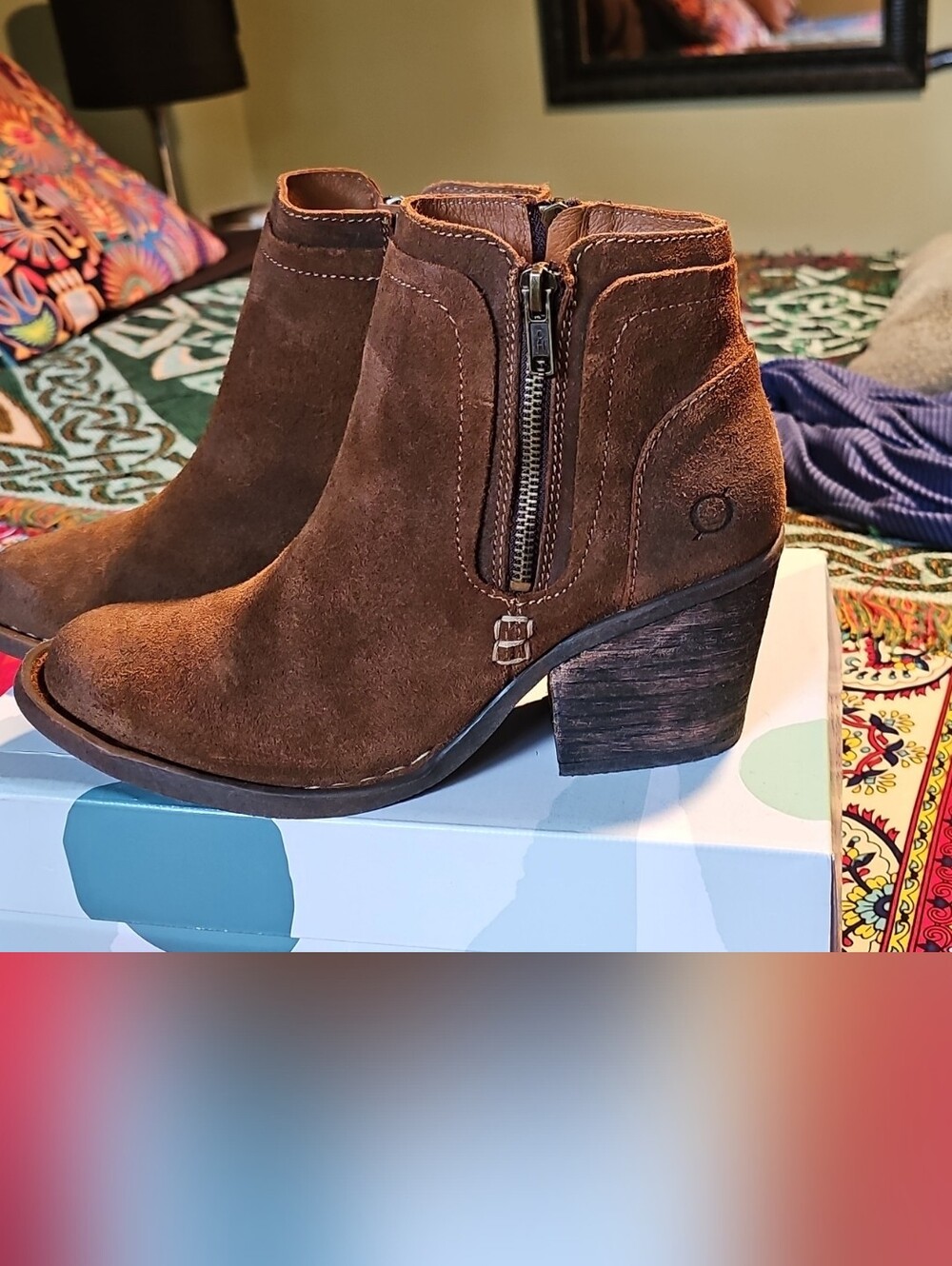 Born Brown Suede Ankle Booties with Side Zip